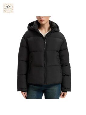 Women's Cropped Puffer Jacket Water-Repellent Winter Coat Removable Hood